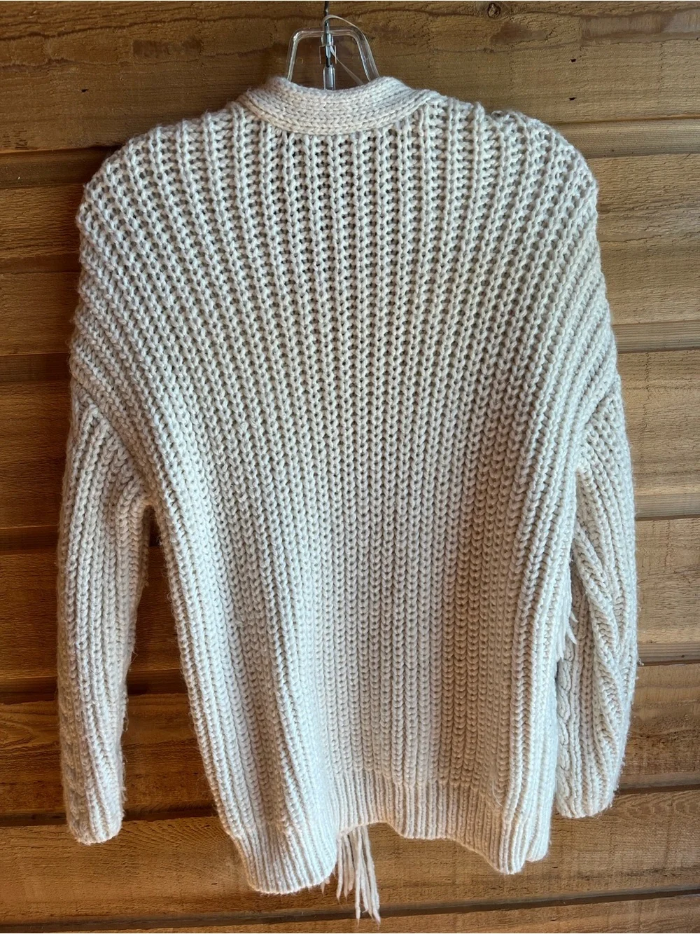 VINCE CAMUTO - Chunky Cream Fringe Open-Front Sweater Cardigan